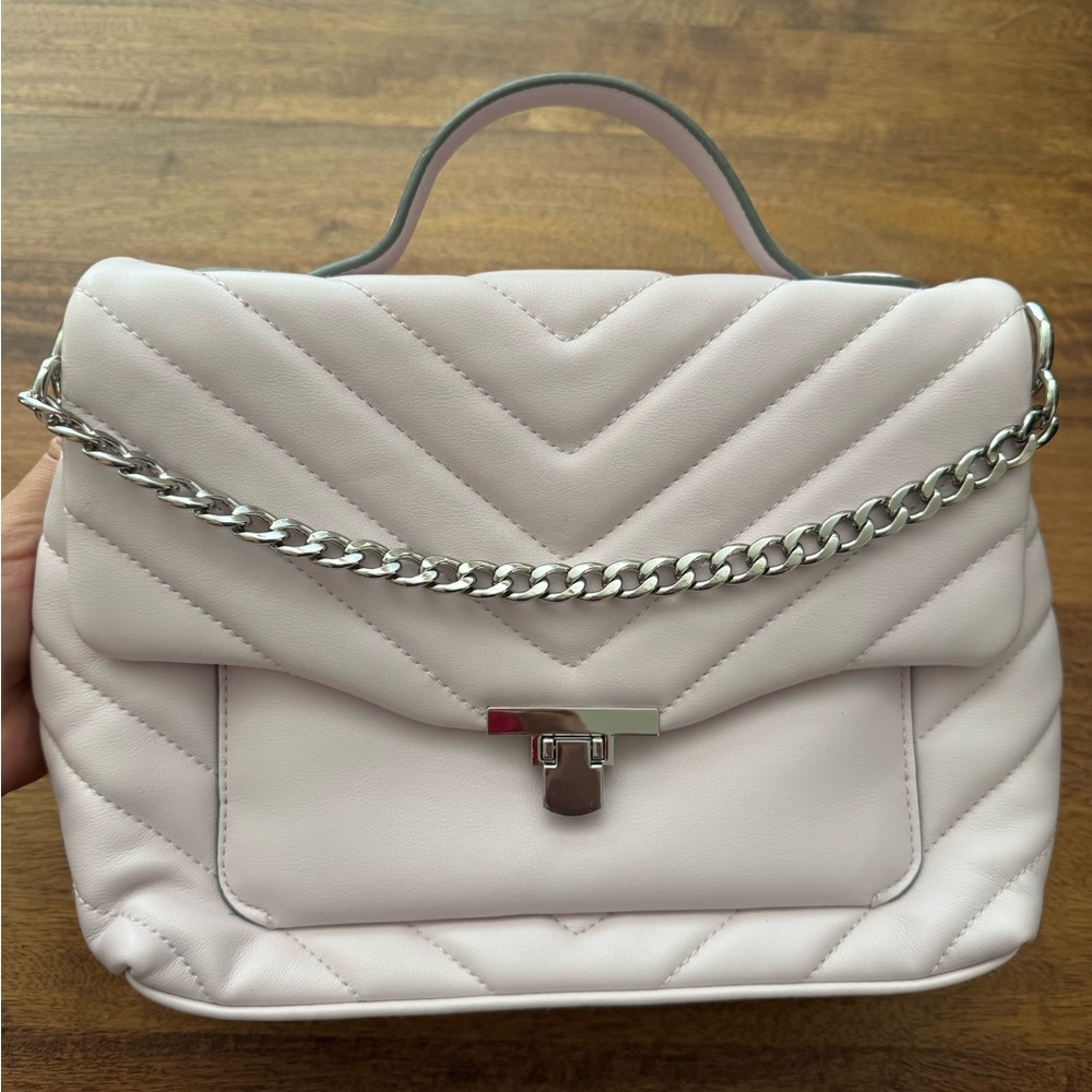 Lilac Quilted Chain Shoulder Bag Top Handle Turn Lock Chic Classic
